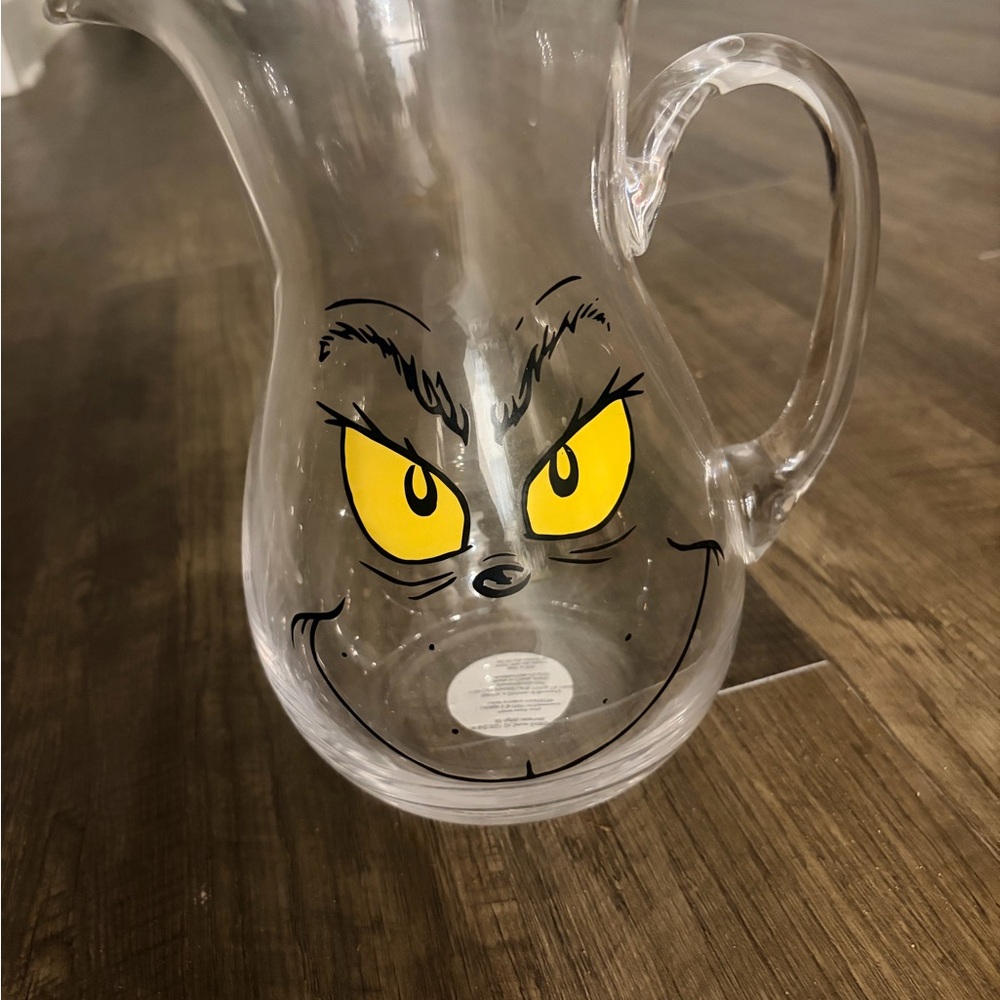 Grinch Face Glass Pitcher